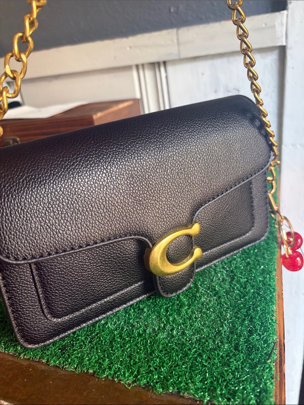 Coach Black Pebbled Leather Crossbody with Gold 'C' Clasp